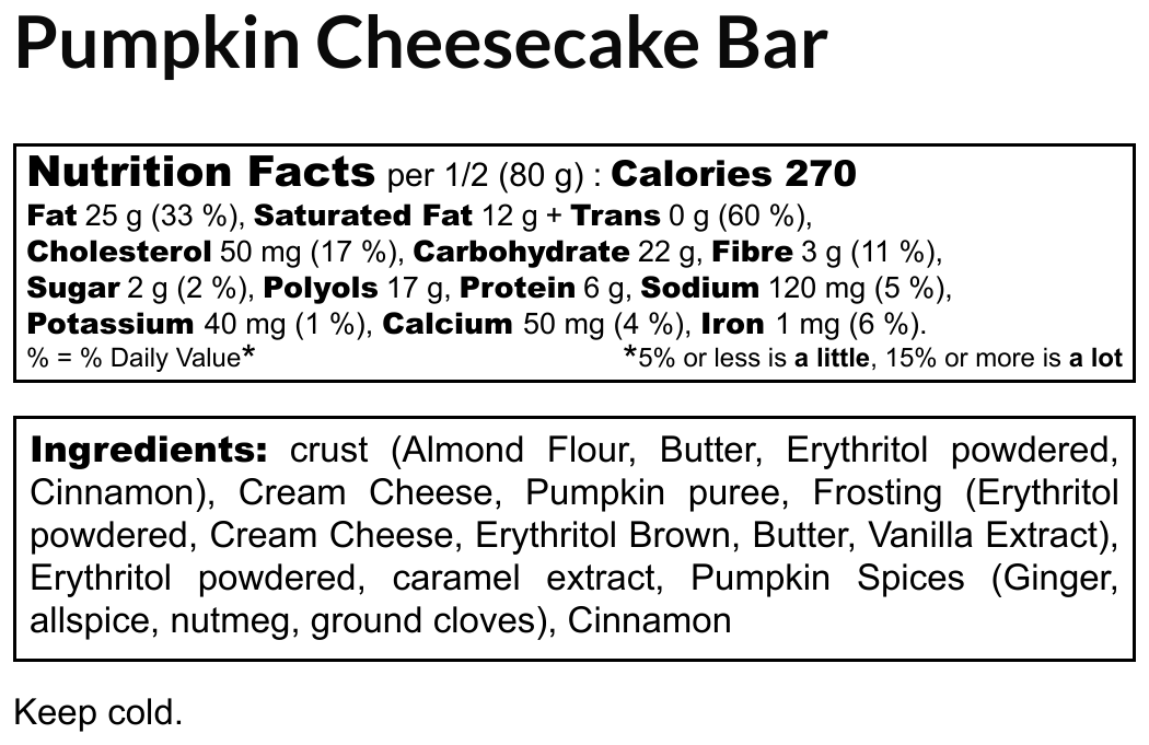 Pumpkin Cheesecake Bar (2 servings)